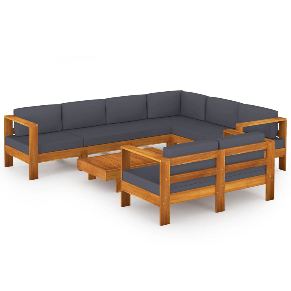 vidaXL Salon de jardin 8 pcs avec coussins gris foncé, bois d'acacia