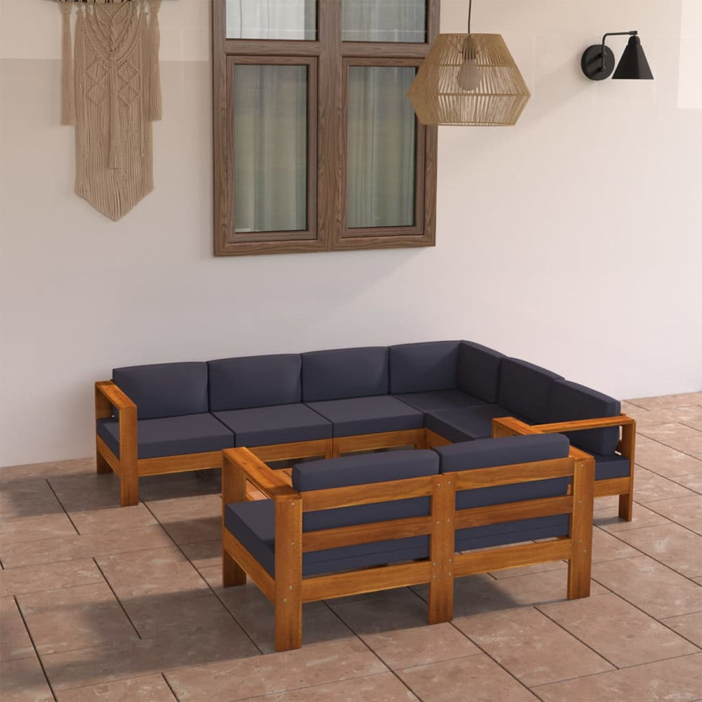 vidaXL Salon de jardin 8 pcs avec coussins gris foncé, bois d'acacia
