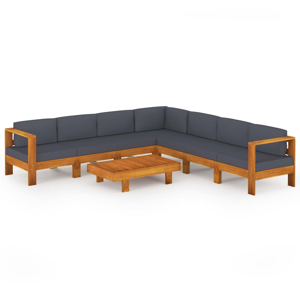 vidaXL Salon de jardin 8 pcs avec coussins gris foncé, bois d'acacia