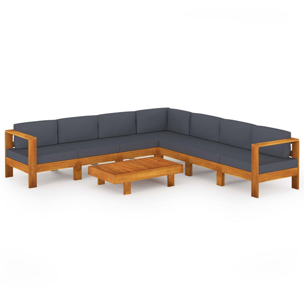 vidaXL Salon de jardin 8 pcs avec coussins gris foncé, bois d'acacia