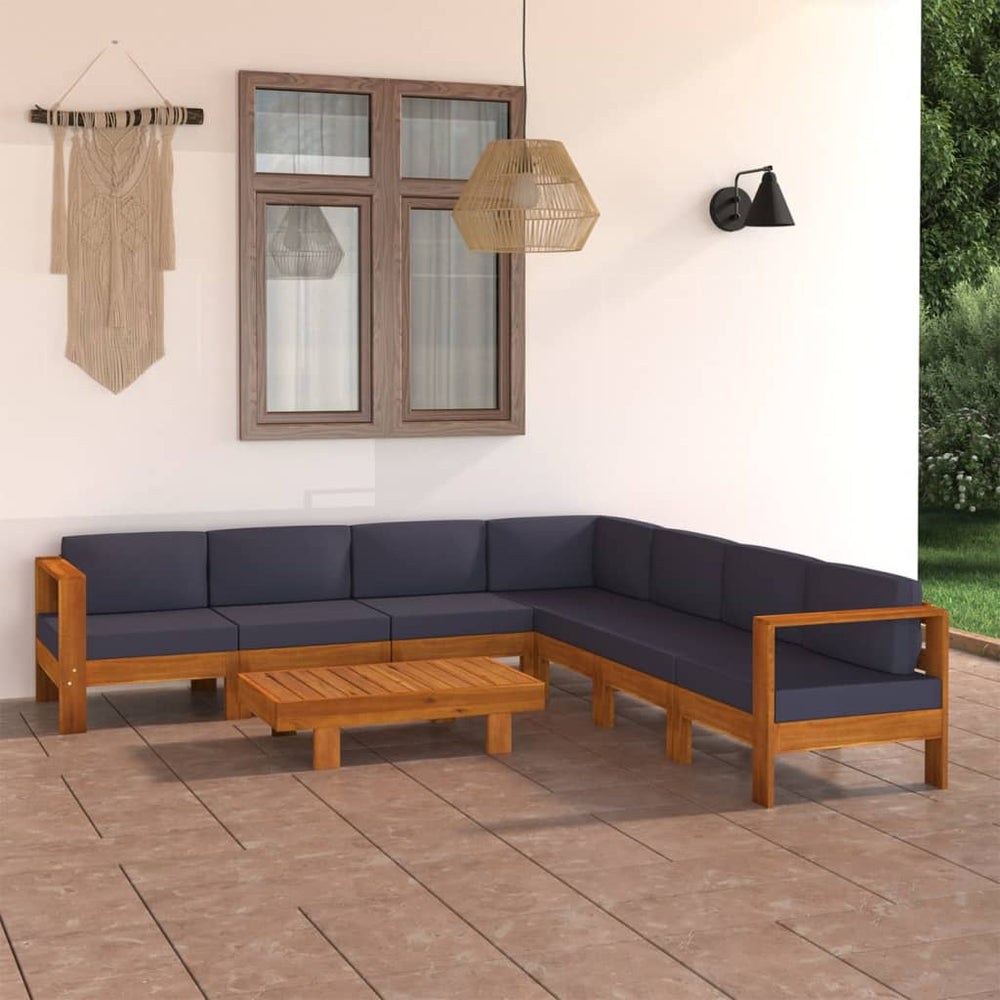 vidaXL Salon de jardin 8 pcs avec coussins gris foncé, bois d'acacia