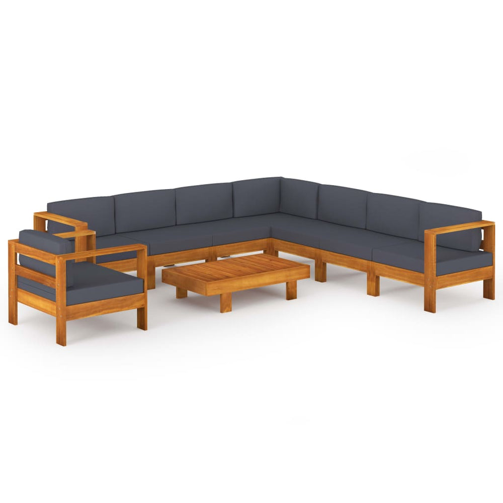 vidaXL Salon de jardin 9 pcs avec coussins gris foncé Bois d'acacia
