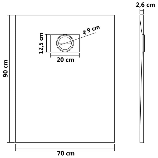 vidaXL Receveur de douche SMC gris 90x70 cm