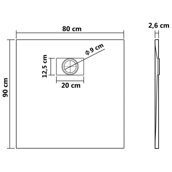 vidaXL Receveur de douche SMC gris 90x80 cm