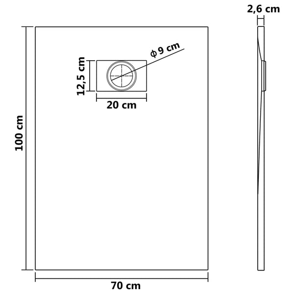 vidaXL Receveur de douche SMC gris 100x70 cm