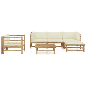 6-tlg. Garten-Lounge-Set mit Cremeweißen Kissen Bambus