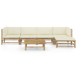 6-tlg. Garten-Lounge-Set mit Cremeweißen Kissen Bambus