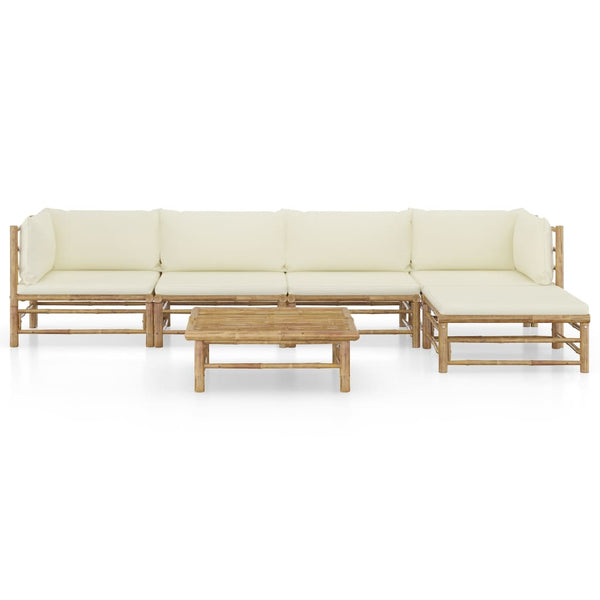 6-tlg. Garten-Lounge-Set mit Cremeweißen Kissen Bambus