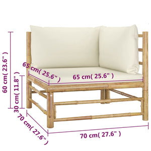 4-tlg. Garten-Lounge-Set mit Cremeweißen Kissen Bambus