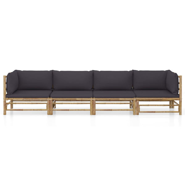4-tlg. Garten-Lounge-Set mit Dunkelgrauen Kissen Bambus