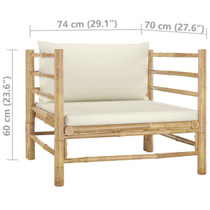 7-tlg. Garten-Lounge-Set mit Cremeweißen Kissen Bambus