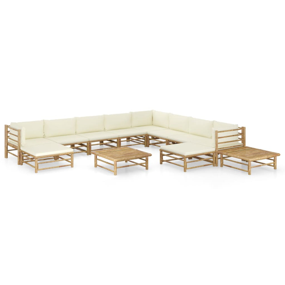 vidaXL Salon de jardin 12 pièces avec coussins crème en bambou