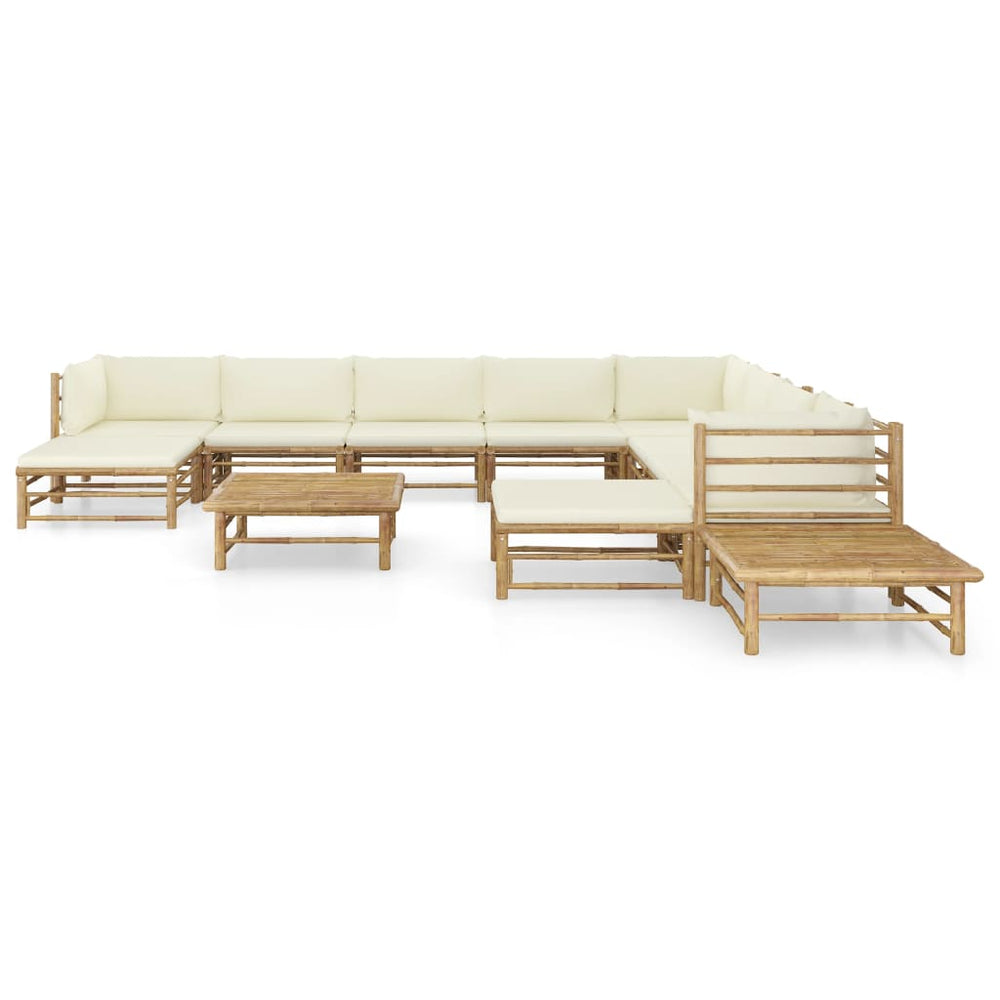 vidaXL Salon de jardin 12 pièces avec coussins crème en bambou