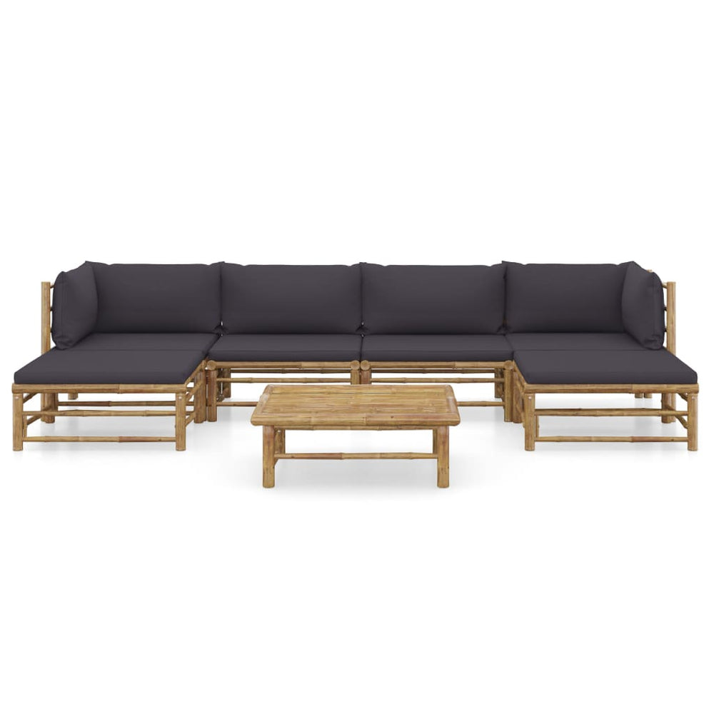 7-tlg. Garten-Lounge-Set mit Dunkelgrauen Kissen Bambus