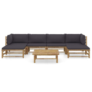 7-tlg. Garten-Lounge-Set mit Dunkelgrauen Kissen Bambus
