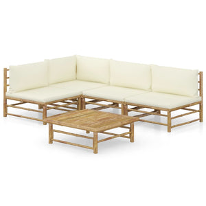 5-tlg. Garten-Lounge-Set mit Cremeweißen Kissen Bambus