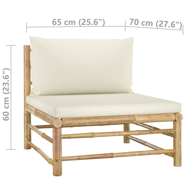 8-tlg. Garten-Lounge-Set mit Cremeweißen Kissen Bambus