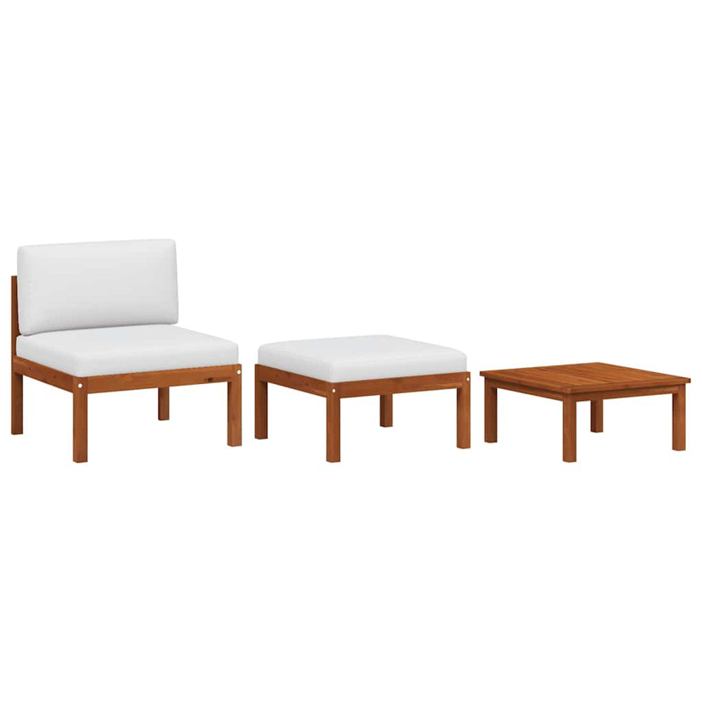 3-tlg. Garten-Lounge-Set mit Kissen Holz Akazie & Seil