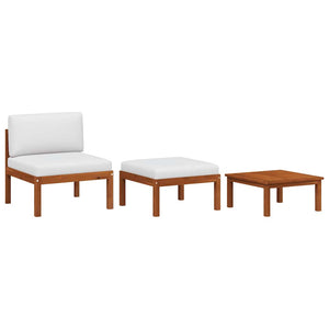 3-tlg. Garten-Lounge-Set mit Kissen Holz Akazie & Seil