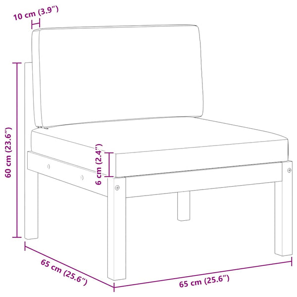 Garten-Mittelsofa mit Kissen Holz Akazie & Seil