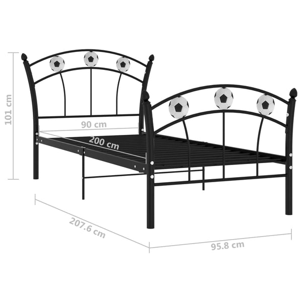 Fußball Einzelbett 90x200 cm Schwarz Metall