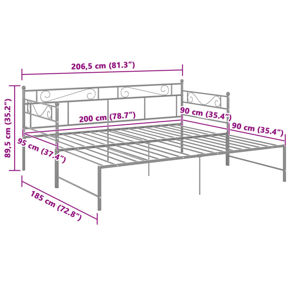 Ausziehbares Tagesbett Grau Metall 90x200 cm