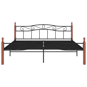 Bettgestell 200x200 cm Schwarz Metall Eiche