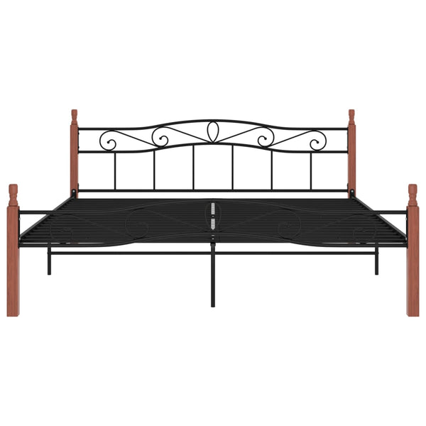 Bettgestell 200x200 cm Schwarz Metall Eiche
