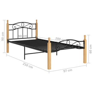 Bettgestell 90x200 cm Metall Eiche Schwarz