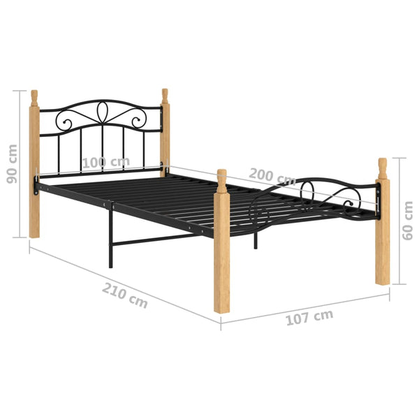 Bettgestell 100x200 cm Schwarz Metall Eiche