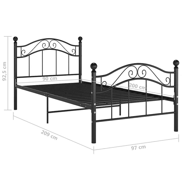 Schwarzes Metallbett 90x200 cm