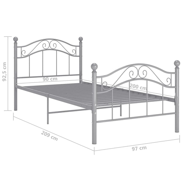 Graues Metallbett 90x200 cm