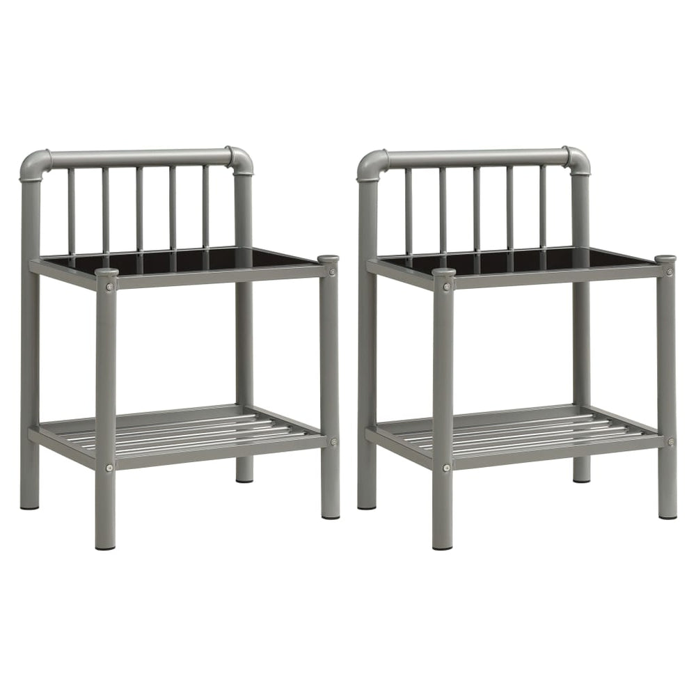 Nachttische 2er Set Grau Schwarz Glas