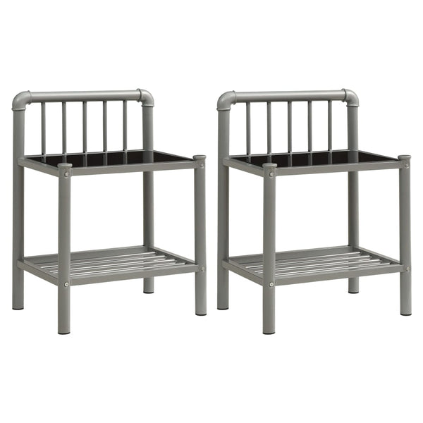 Nachttische 2er Set Grau Schwarz Glas