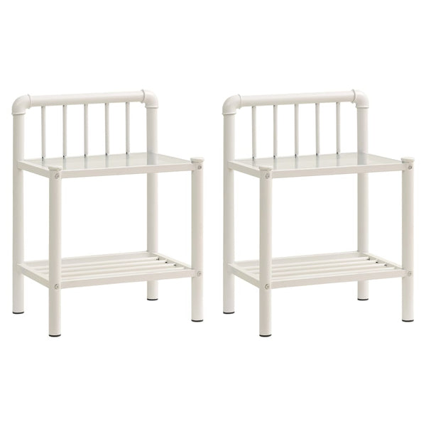 Nachttische 2er Set Weiß Glas Metall