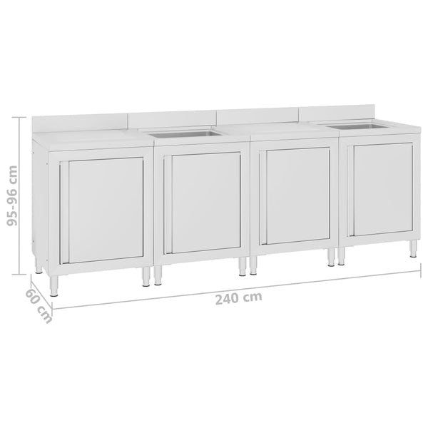 Gastro-Spülenunterschrank 240x60x96 cm Edelstahl