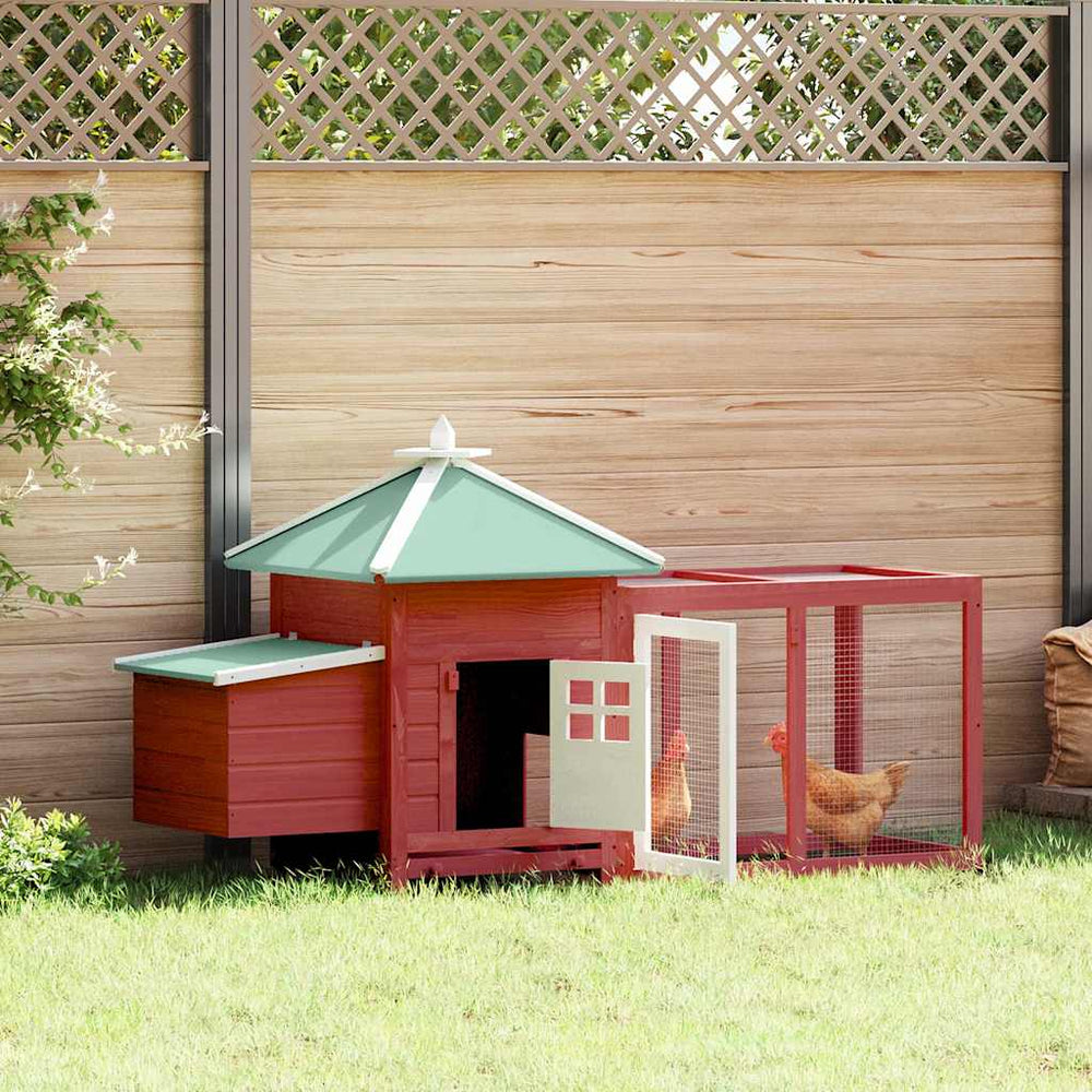 Hühnerstall mit Hühnernest Rot 190x72x102 cm Tanne Massivholz