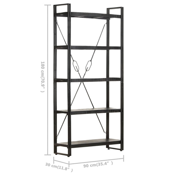Schwarzes Bücherregal Mango Massivholz 90x180cm