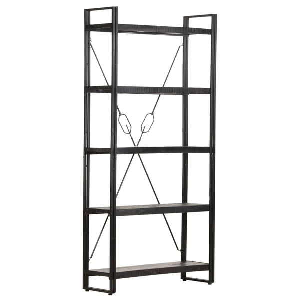 Schwarzes Bücherregal Mango Massivholz 90x180cm