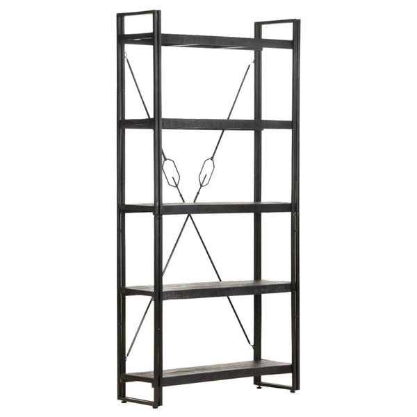 Schwarzes Bücherregal Mango Massivholz 90x180cm