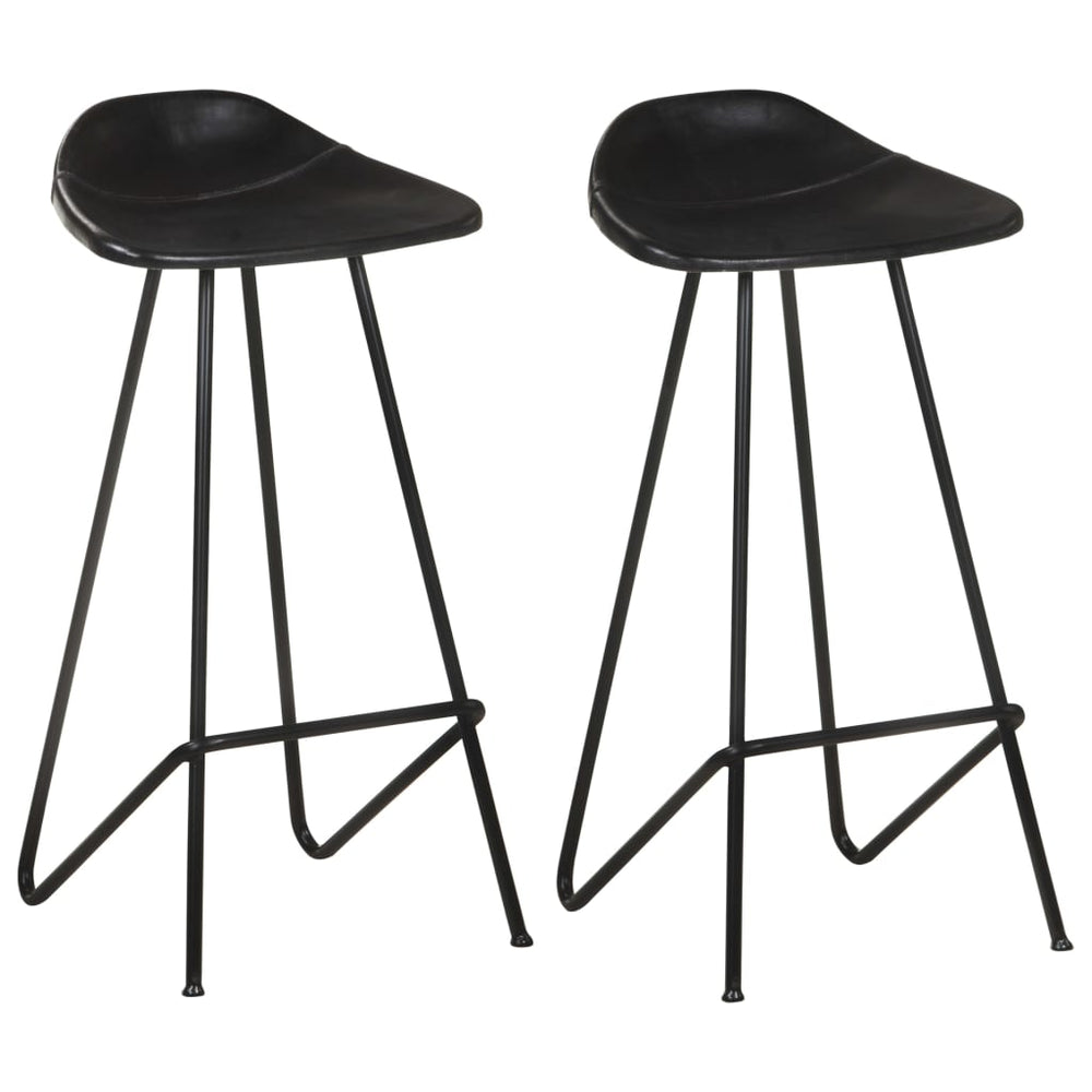 Barhocker 2er Set – Echtleder Schwarz