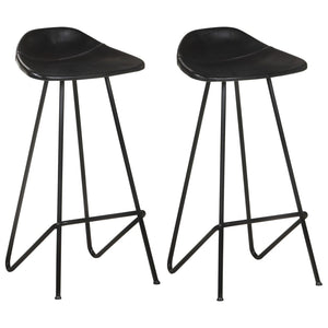Barhocker 2er Set – Echtleder Schwarz