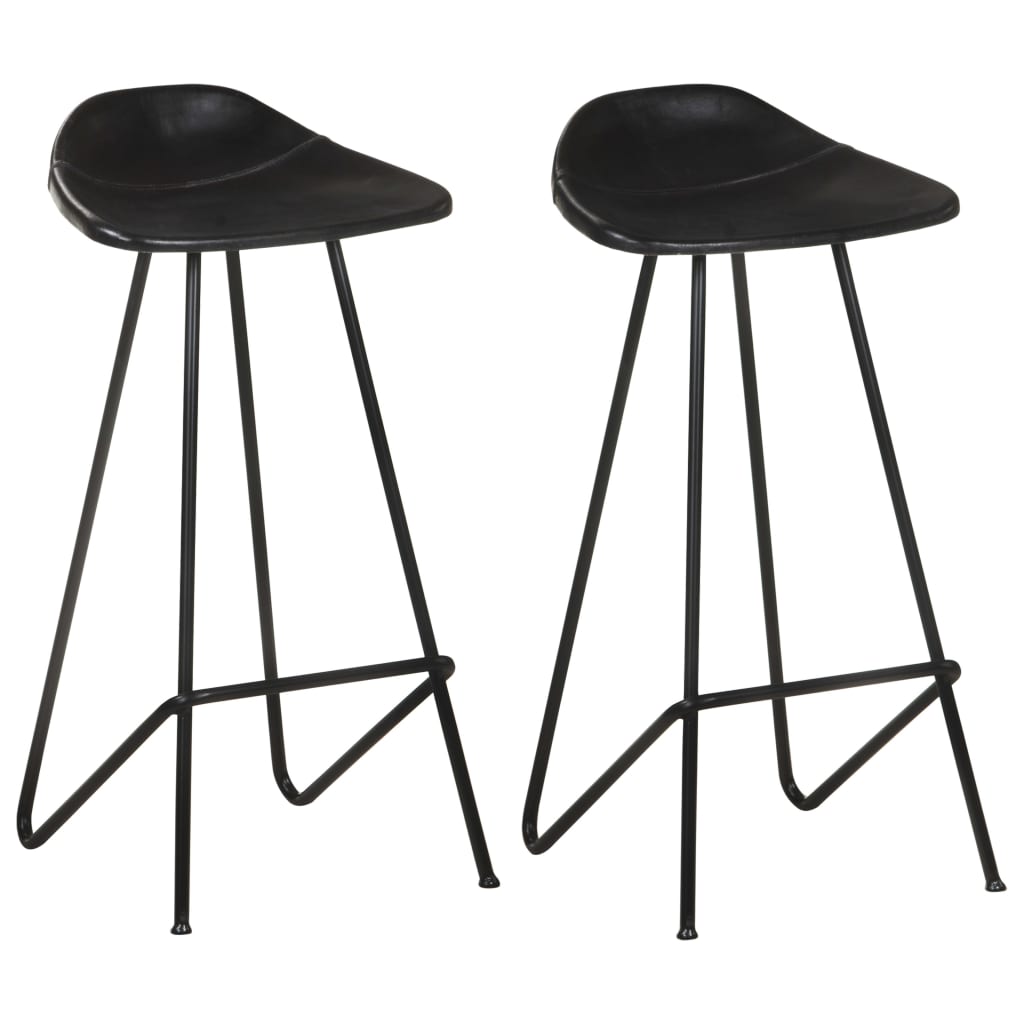 Barhocker 2er Set – Echtleder Schwarz