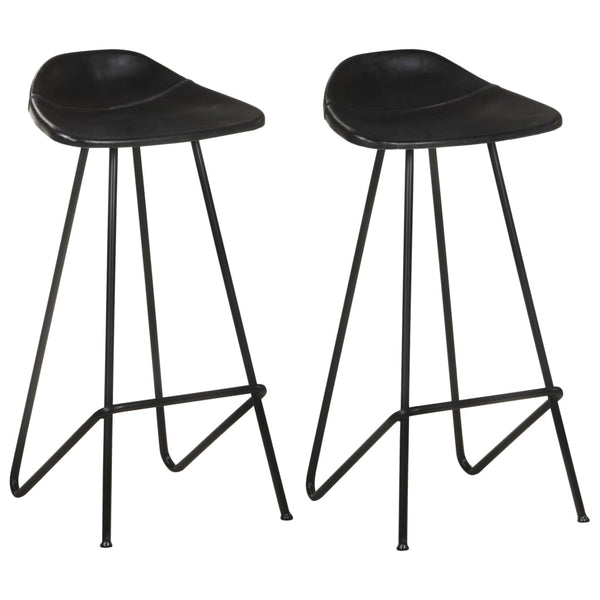 Barhocker 2er Set – Echtleder Schwarz