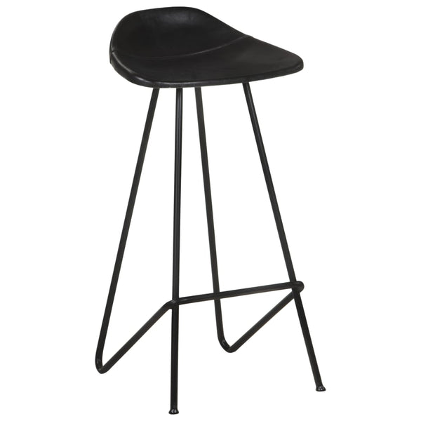 Barhocker 2er Set – Echtleder Schwarz