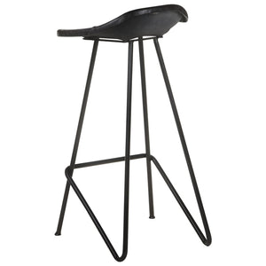 Barhocker 2er Set – Echtleder Schwarz