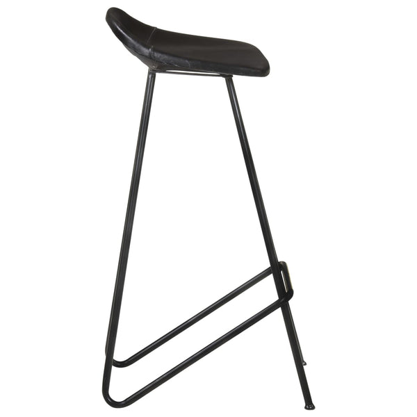 Barhocker 2er Set – Echtleder Schwarz