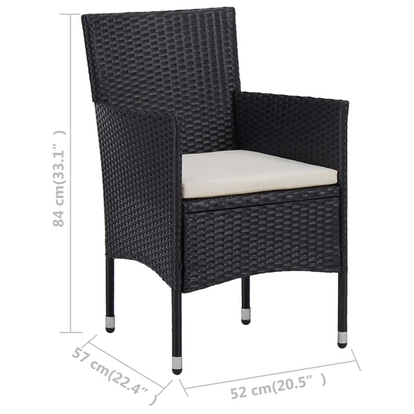 3-tlg. Garten-Essgruppe Schwarz Poly Rattan und Glas