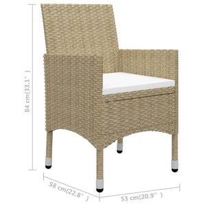 3-tlg. Garten-Essgruppe Beige Poly Rattan und Glas