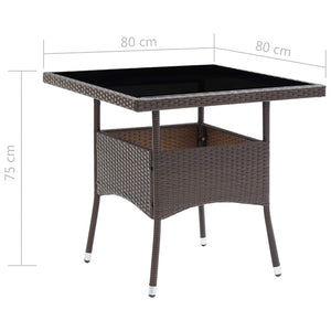 3-tlg. Garten-Essgruppe Braun Poly Rattan und Glas